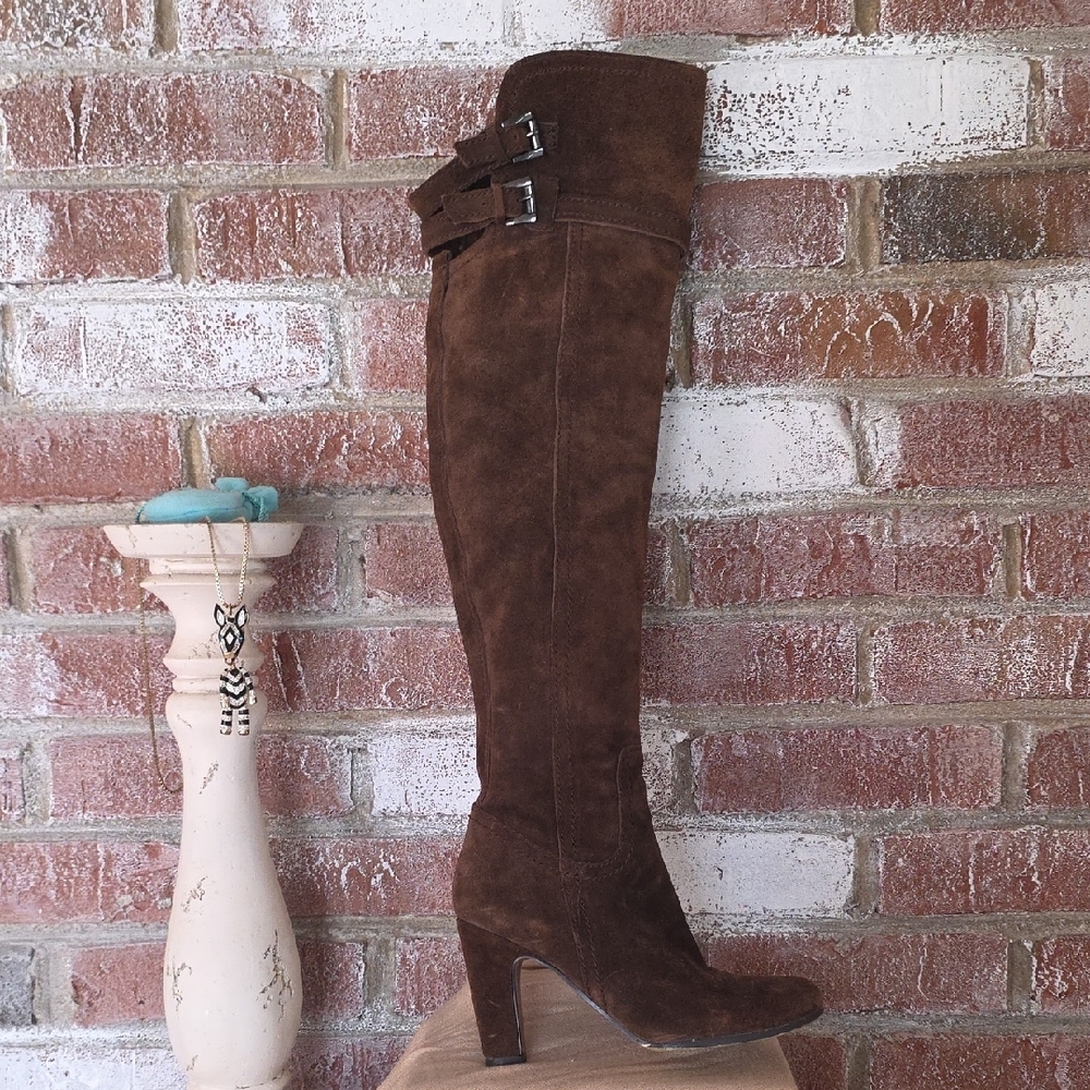 Brown Suede Knee-High Boots - Picture 12 of 16